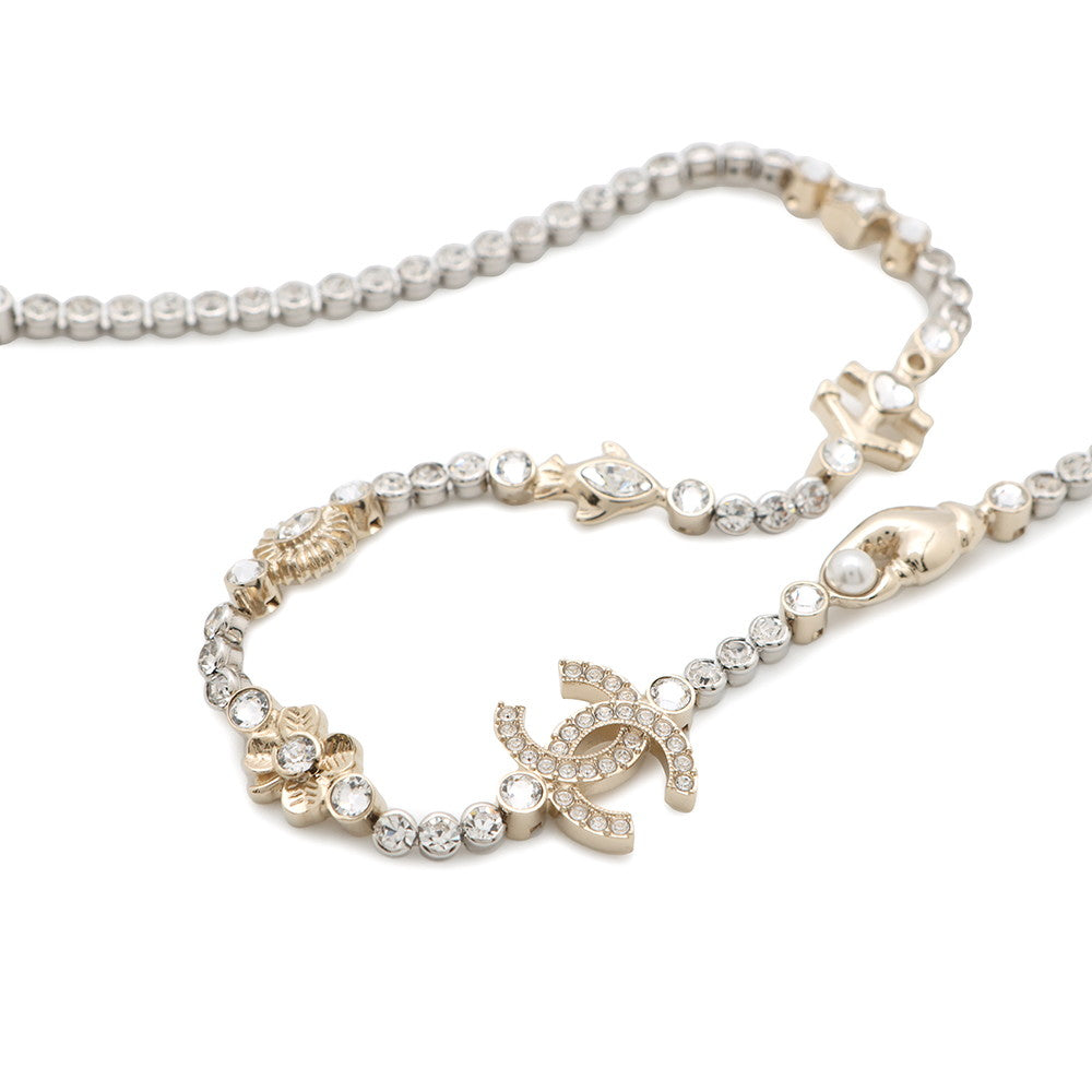 CHANEL CC Logo NecklaceABE912 Gold Plated Rhinestone Faux Pearl