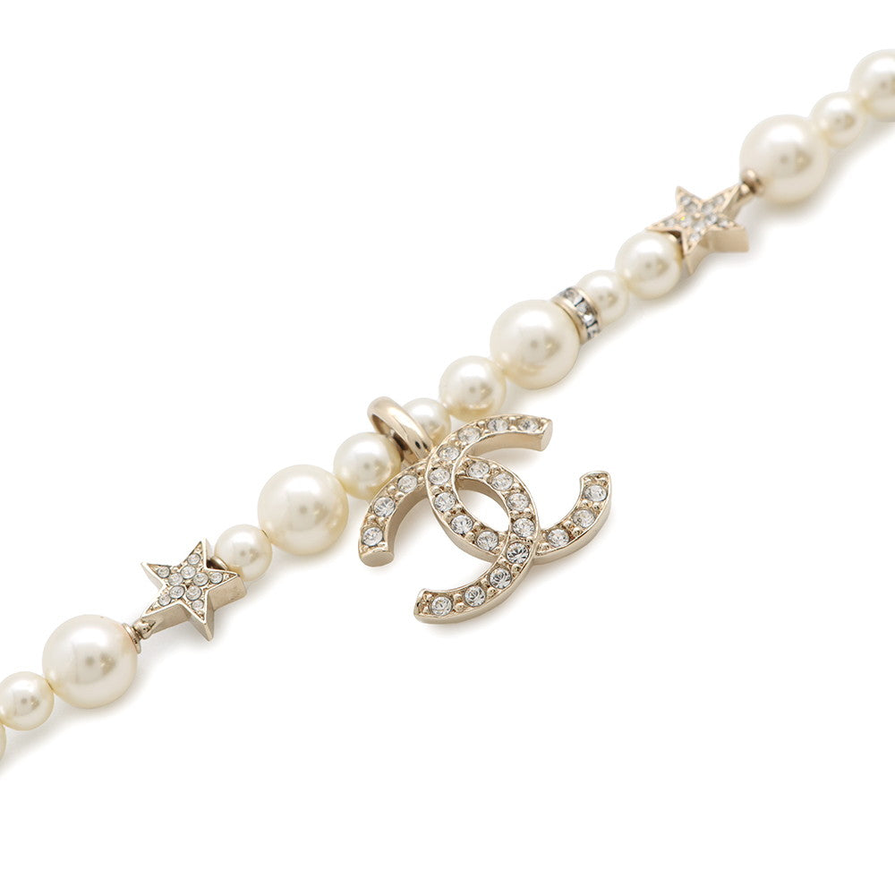 CHANEL CC Logo Star NecklaceABB256 Gold Plated Rhinestone Faux Pearl