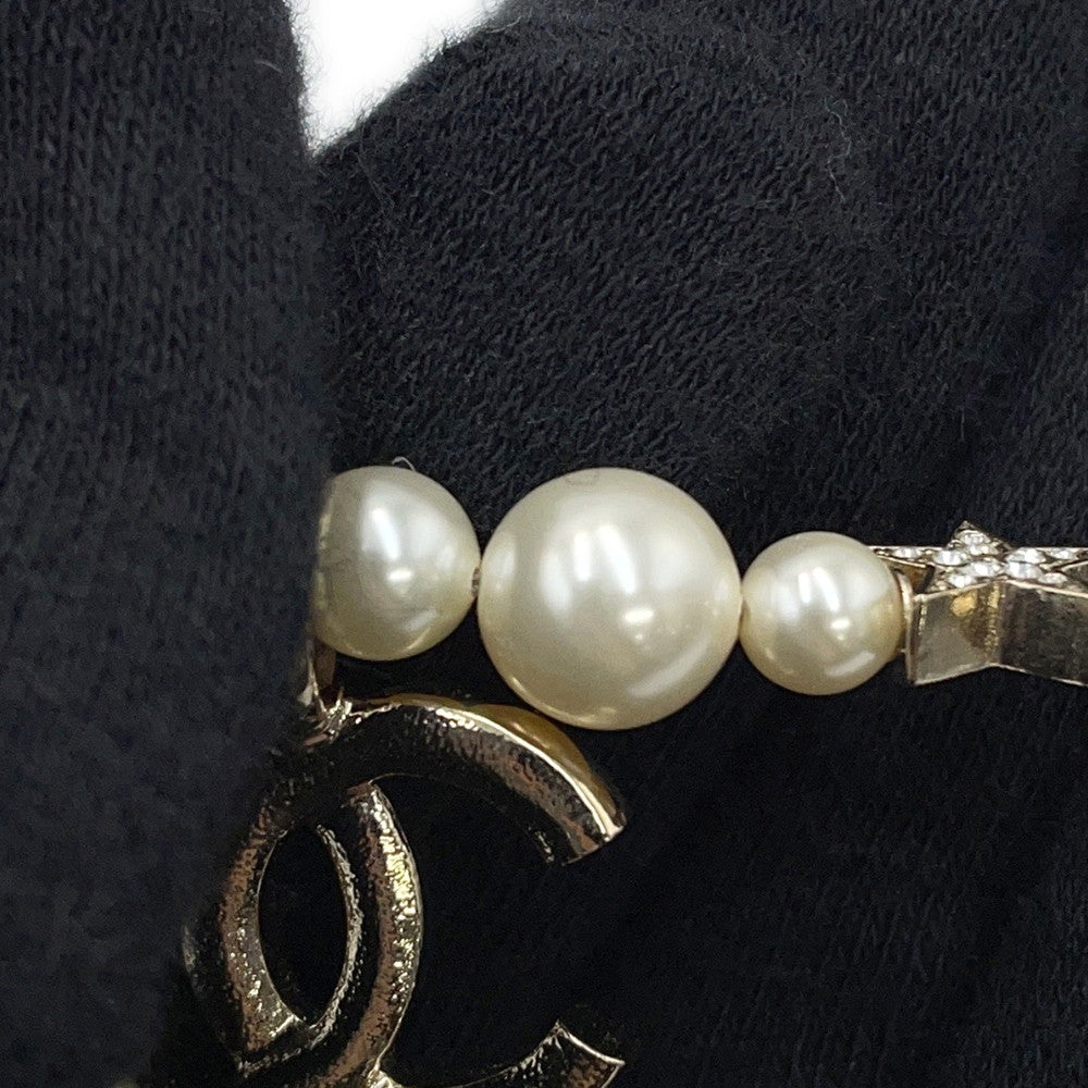 CHANEL CC Logo Star NecklaceABB256 Gold Plated Rhinestone Faux Pearl