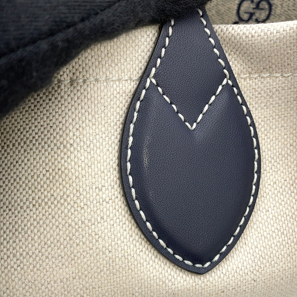 GUCCI Logo Print Medium Tote Bag Beige/Navy772144 CanvasxLeather