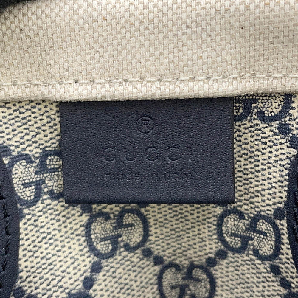 GUCCI Logo Print Medium Tote Bag Beige/Navy772144 CanvasxLeather
