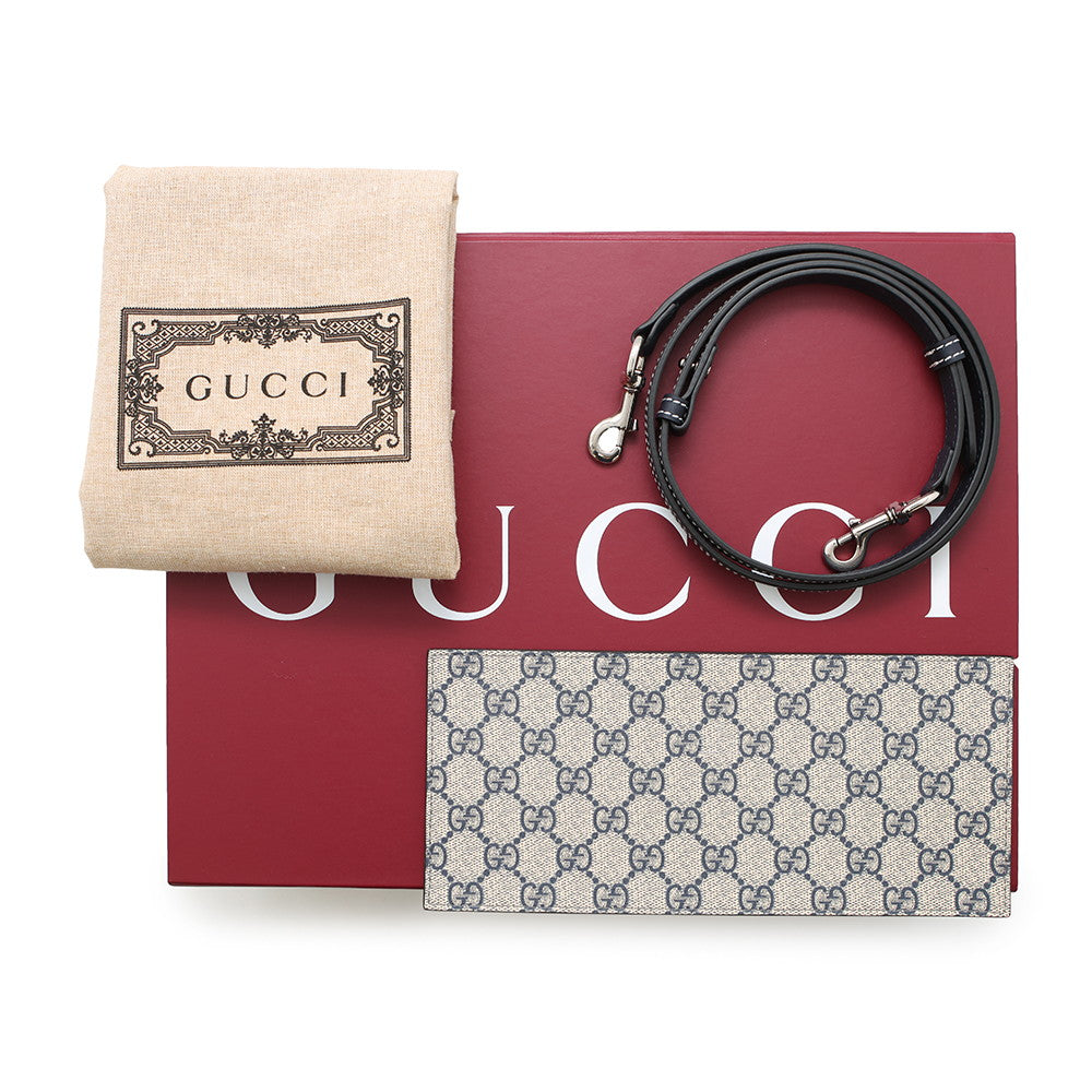 GUCCI Logo Print Medium Tote Bag Beige/Navy772144 CanvasxLeather