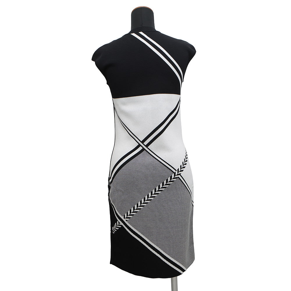 HERMES Cross line sleeveless dress Size 34 Black/White Rayon50% Cotton42% Nylon7% Polyurethane1%