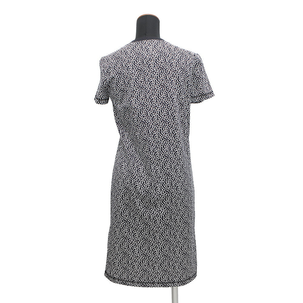 HERMES Naoussa Chain Micro Print Dress One Piece Size 34 Blue Noir Cotton100%