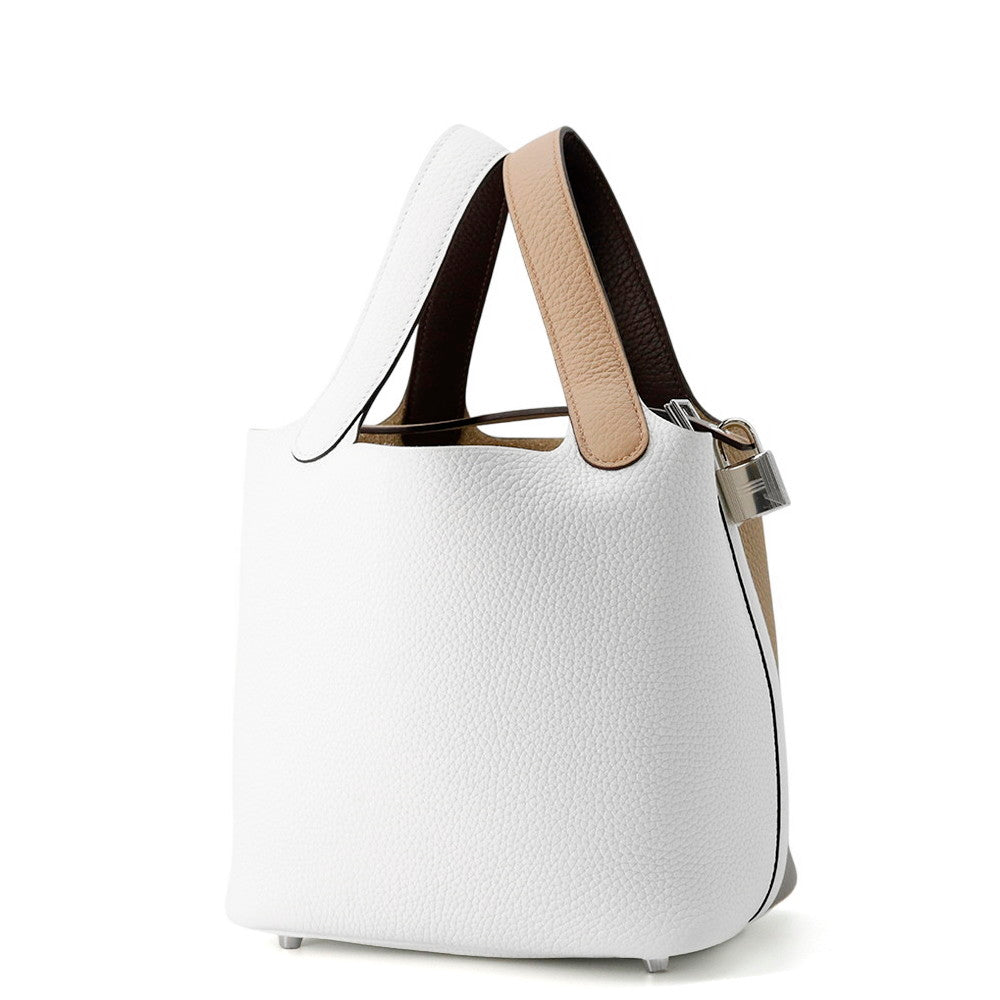 HERMES Picotin Lock Casaque2 Beige Marfa/New White/Macassar Taurillon Clemence Size PM