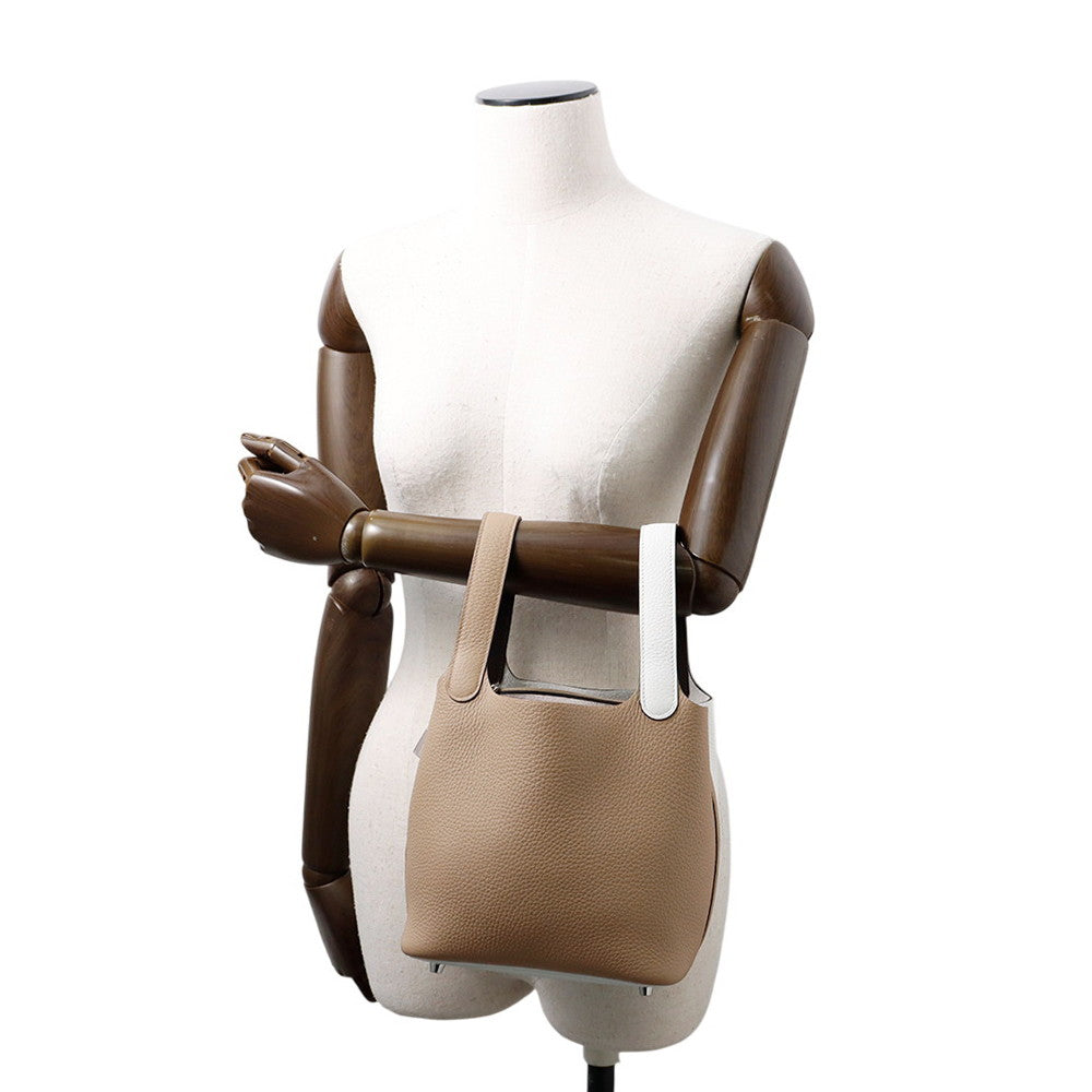 HERMES Picotin Lock Casaque2 Beige Marfa/New White/Macassar Taurillon Clemence Size PM