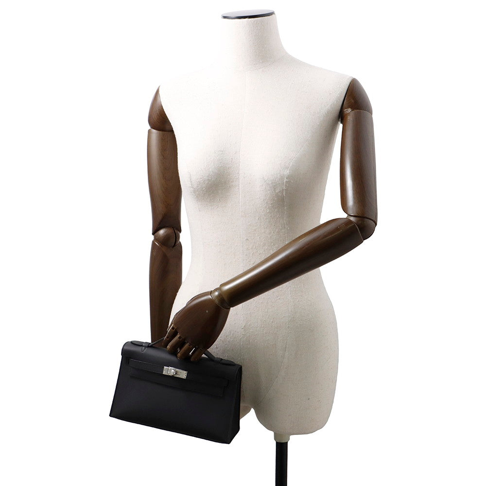 HERMES PochetteKelly Black Swift Leather