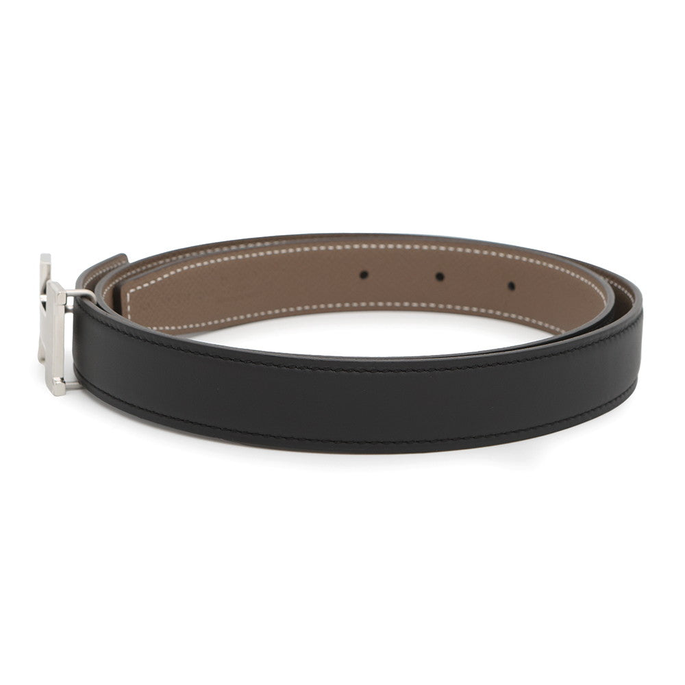 HERMES Belt buckle "Mini Constance" & leather belt (kit) 24 Size 80 Black/Etoupe Swift Leather Epsom