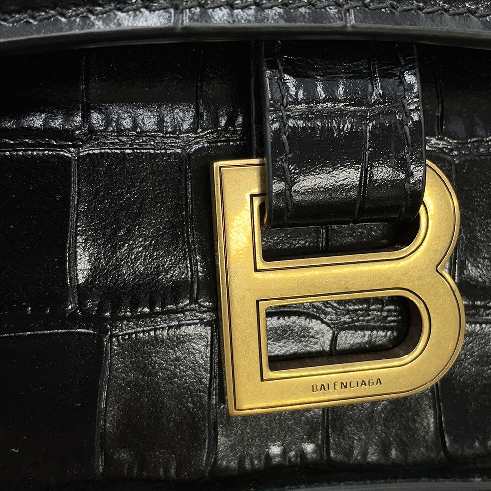 BALENCIAGA Downtown XS ChainShoulder Bag Black689121 Croco embossed leather