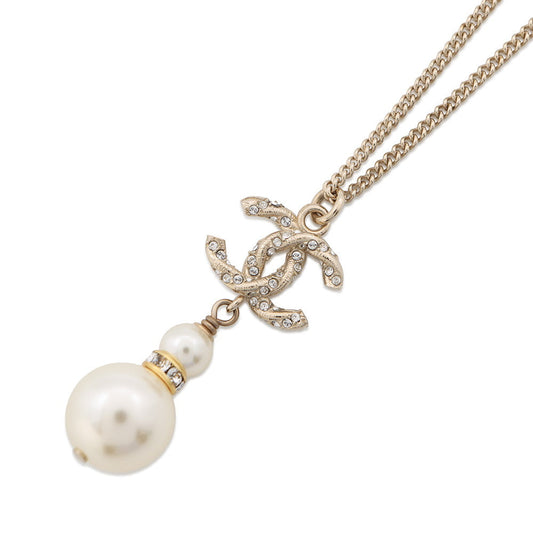 CHANEL Twisted CC Logo NecklaceA53161 Gold Plated Rhinestone Faux Pearl