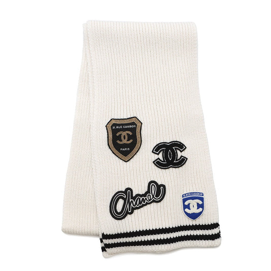 CHANEL Logo Patch Scarf White/BlackAAA409 Cashmere100%