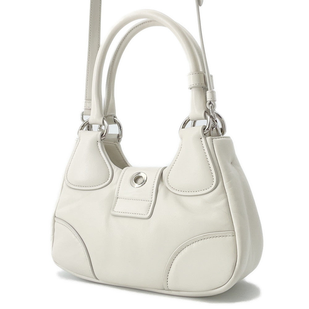 PRADA Moon 2WAY Handbag White1BA381 Leather