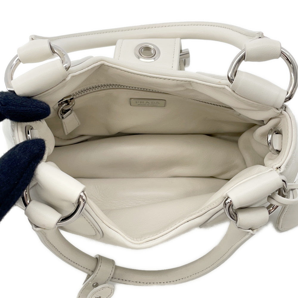 PRADA Moon 2WAY Handbag White1BA381 Leather