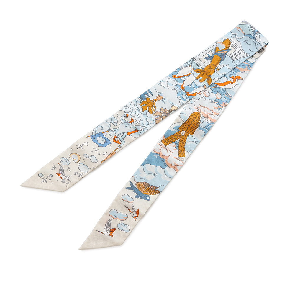 HERMES Twilly Sur Mon Nuage my clouds Cream/Blue/Orange Silk100%