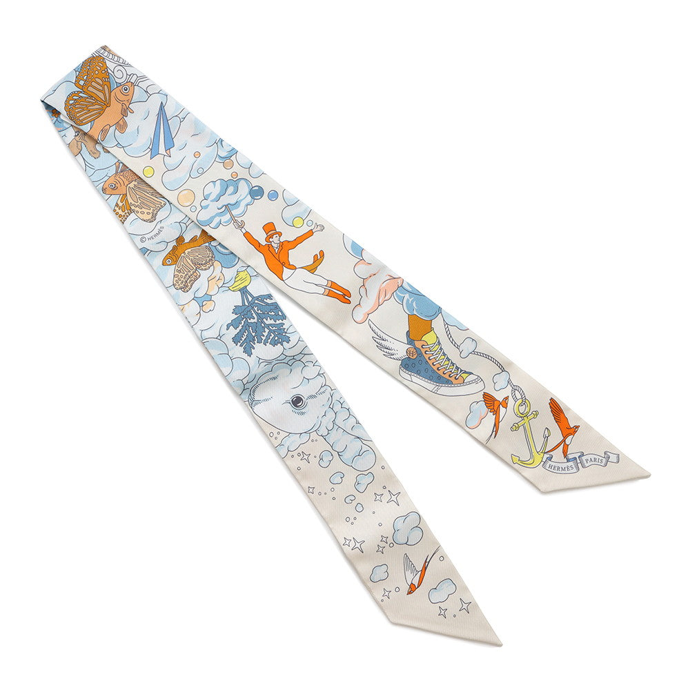 HERMES Twilly Sur Mon Nuage my clouds Cream/Blue/Orange Silk100%