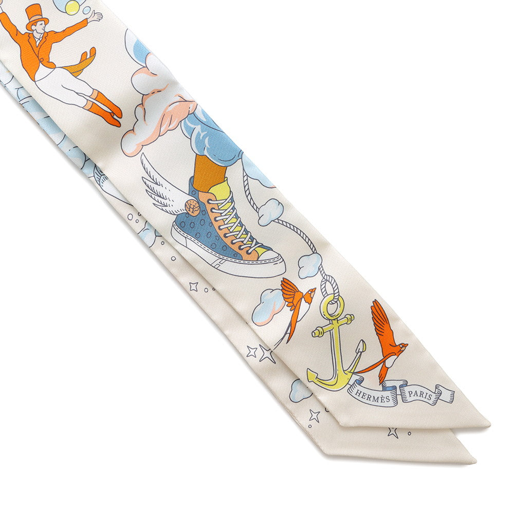 HERMES Twilly Sur Mon Nuage my clouds Cream/Blue/Orange Silk100%