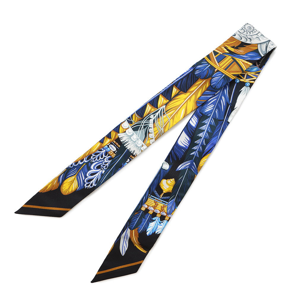 HERMES Twilly Dance Pacific Blue Nuit/Jaune Vif/Black Silk100%