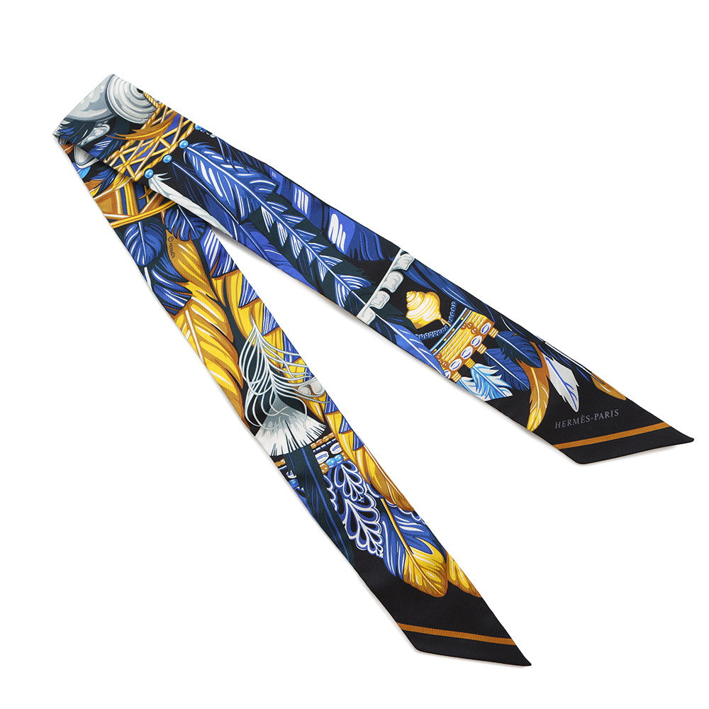 HERMES Twilly Dance Pacific Blue Nuit/Jaune Vif/Black Silk100%