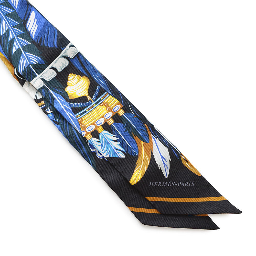 HERMES Twilly Dance Pacific Blue Nuit/Jaune Vif/Black Silk100%