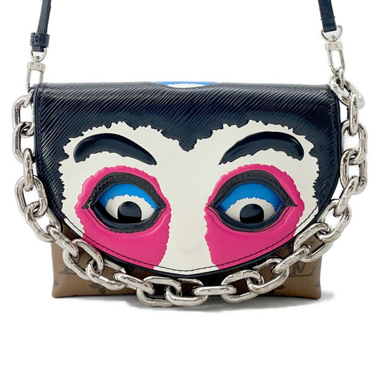 LOUIS VUITTON Pochette Kabuki Mask Marron/FuchsiaM43495 Monogram Reverse Canvas Epi Leather