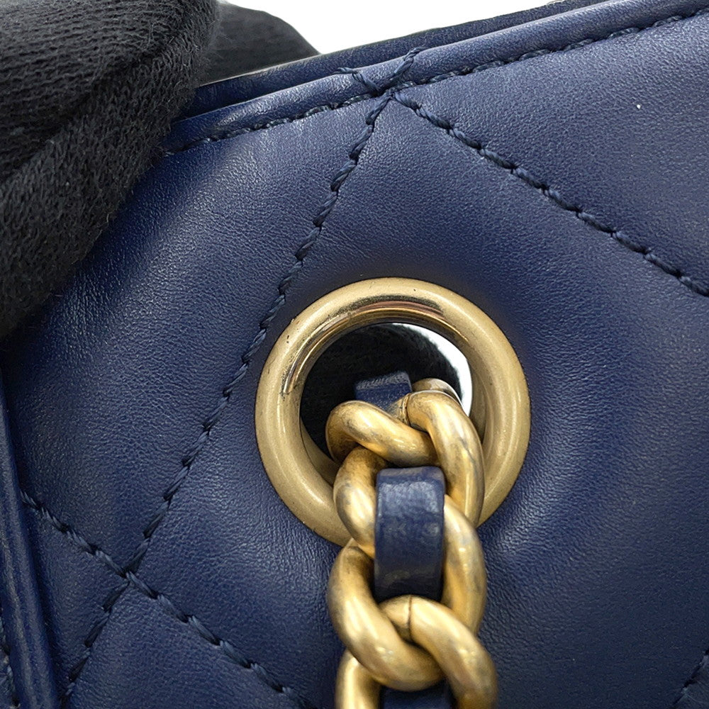 CHANEL Chain Tote Shopping Bag NavyAS2295 Calf Leather Size Small