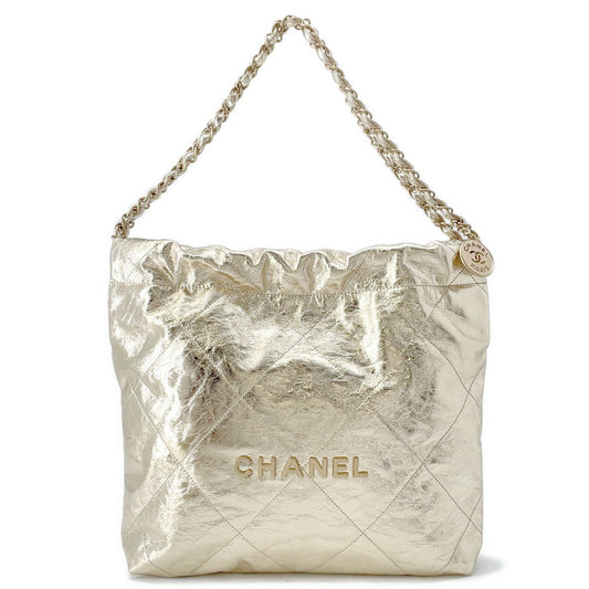 CHANEL CHANEL22 ChainShoulder Bag Champagne GoldAS3260 Shiny Calf Leather Size Small