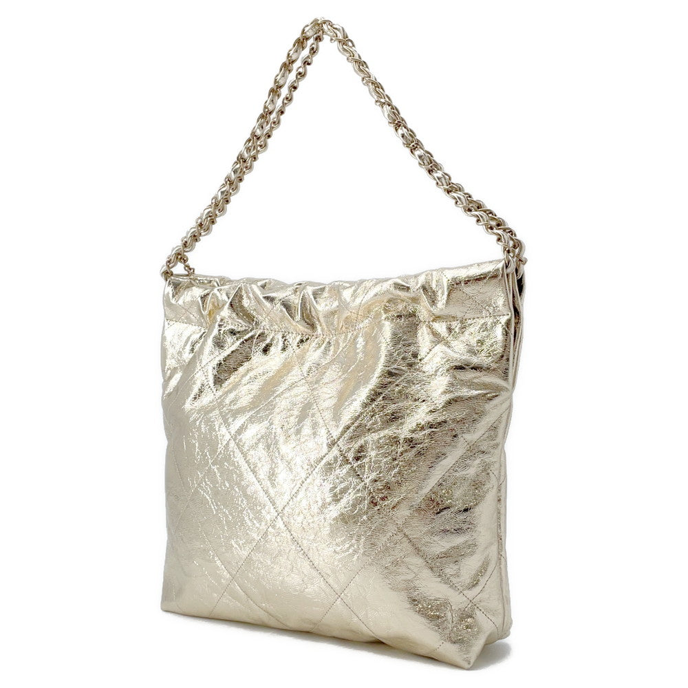 CHANEL CHANEL22 ChainShoulder Bag Champagne GoldAS3260 Shiny Calf Leather Size Small