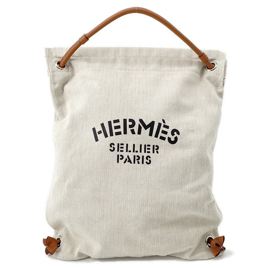 HERMES Aline Backpack Beige/Natural Toile Chevrons Barenia Leather