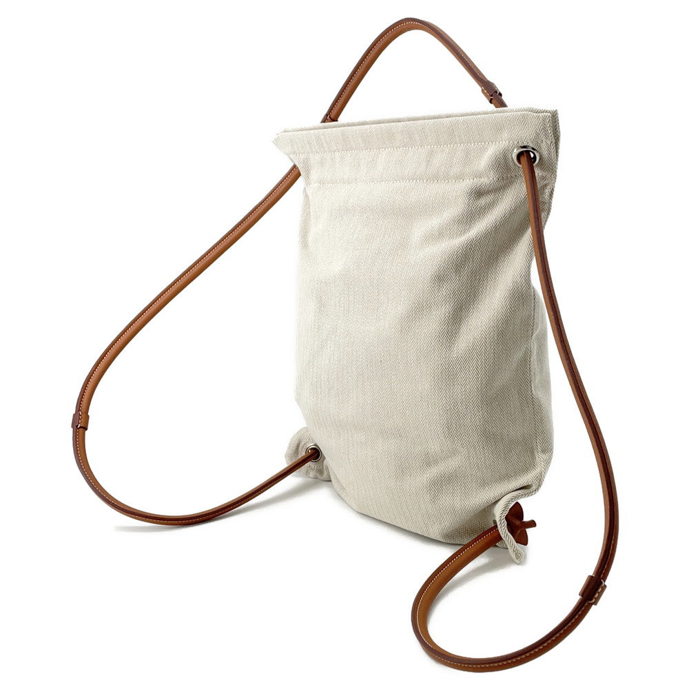 HERMES Aline Backpack Beige/Natural Toile Chevrons Barenia Leather