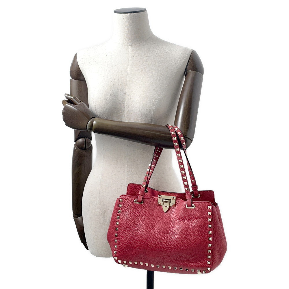 Valentino Garavani Rock Studded 2WAY Tote Bag Red Leather