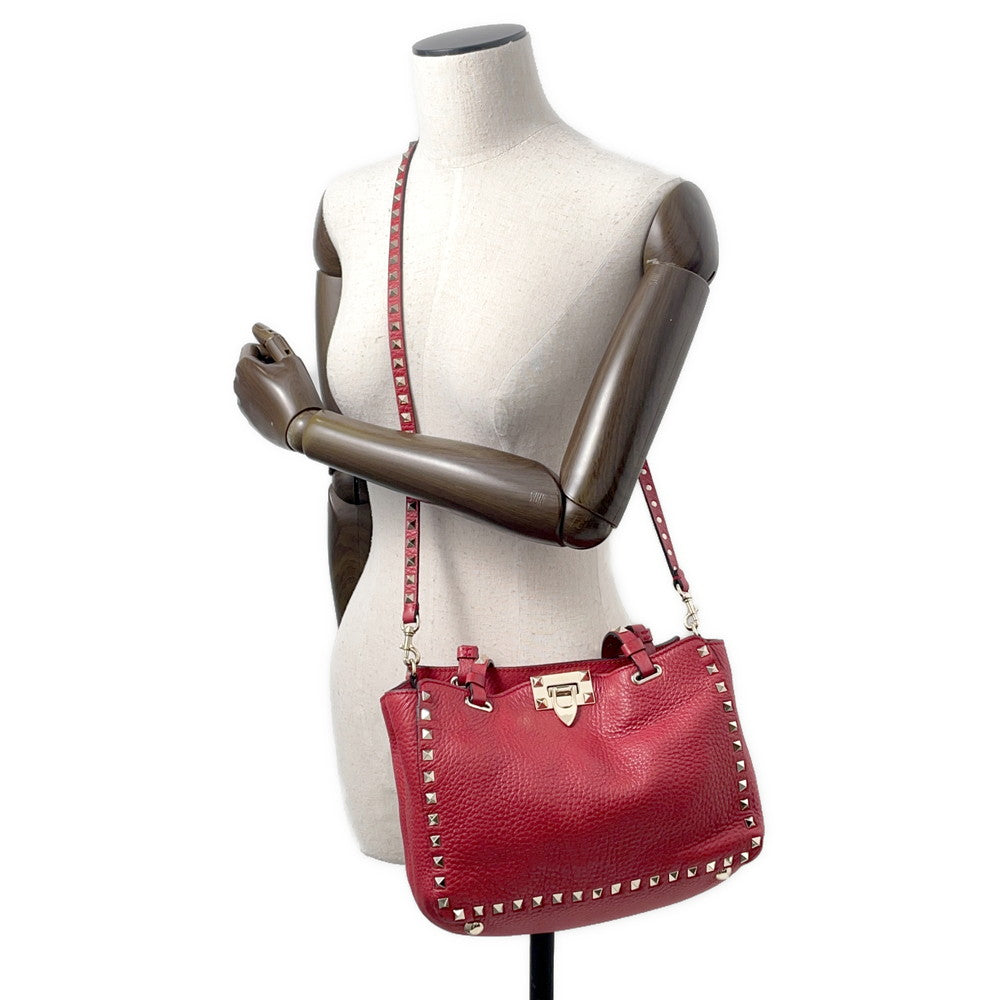 Valentino Garavani Rock Studded 2WAY Tote Bag Red Leather