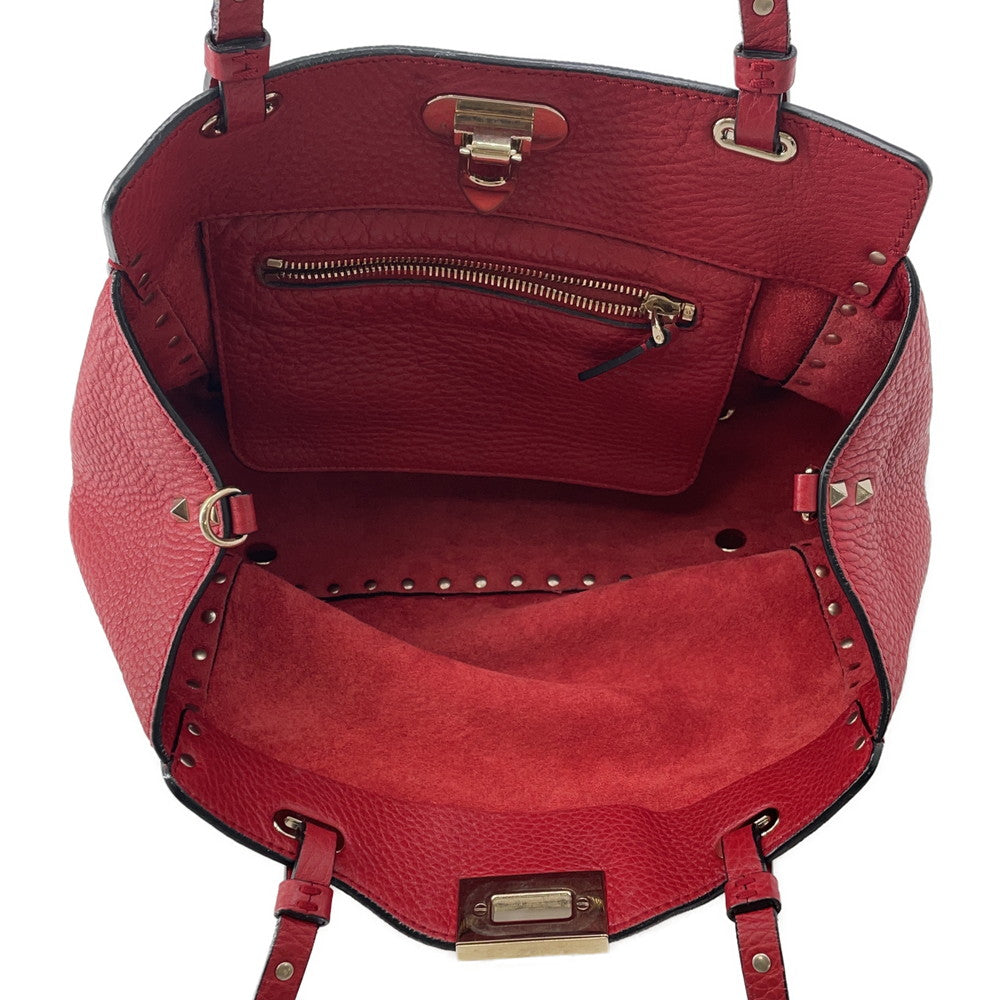 Valentino Garavani Rock Studded 2WAY Tote Bag Red Leather