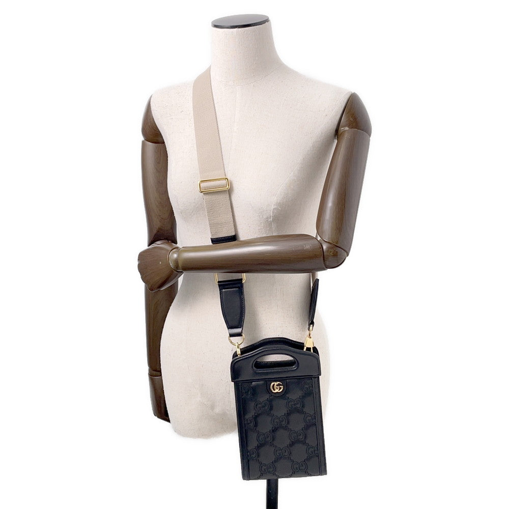 GUCCI GGMatelasse Top Handle 2WAY Shoulder Bag Black723776 Leather Size Mini