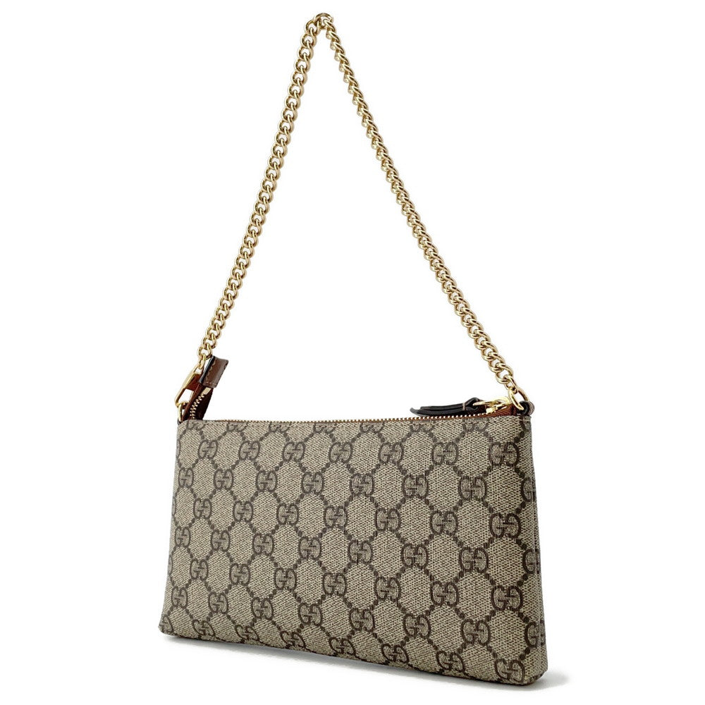 GUCCI GG Supreme Holiday Collection ChainPouch Beige/Brown456866 PVC Leather