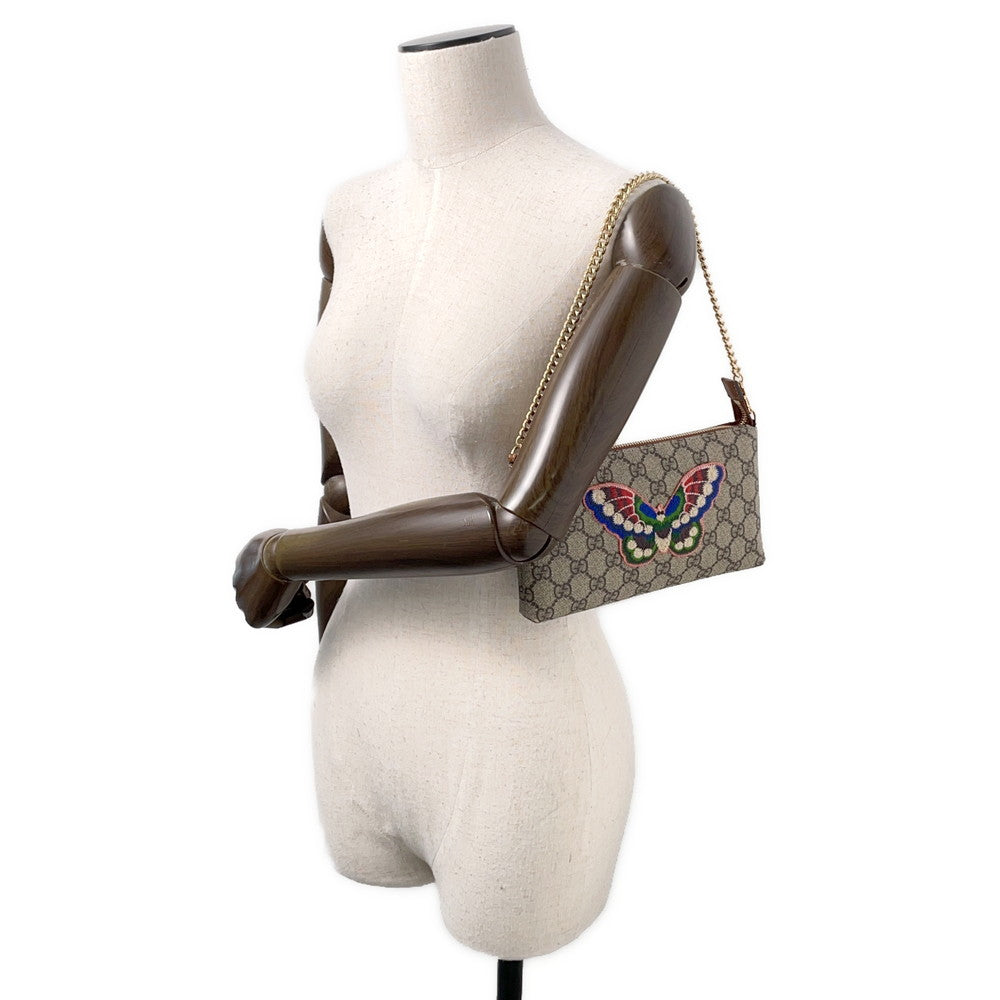 GUCCI GG Supreme Holiday Collection ChainPouch Beige/Brown456866 PVC Leather