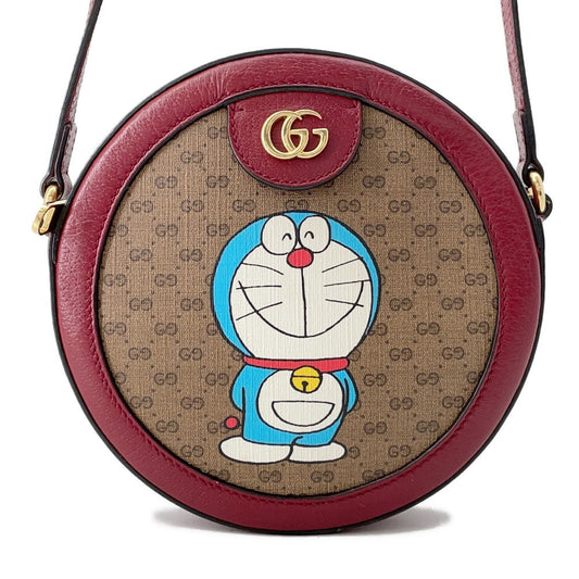 GUCCI GG Supreme Round Shoulder Bag Doraemon Collaboration Brown/Red625216 PVC Leather