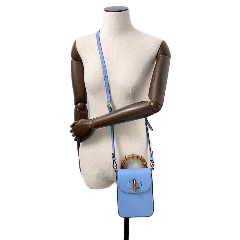 GUCCI Bamboo Mini 3WAY Backpack Light Blue702106 Leather Bamboo