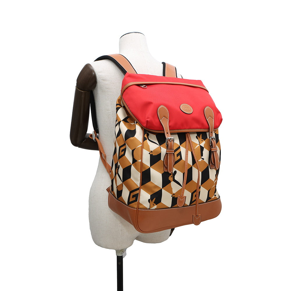 GUCCI Interlocking G Backpack Brown/Red696013 Nylon Leather