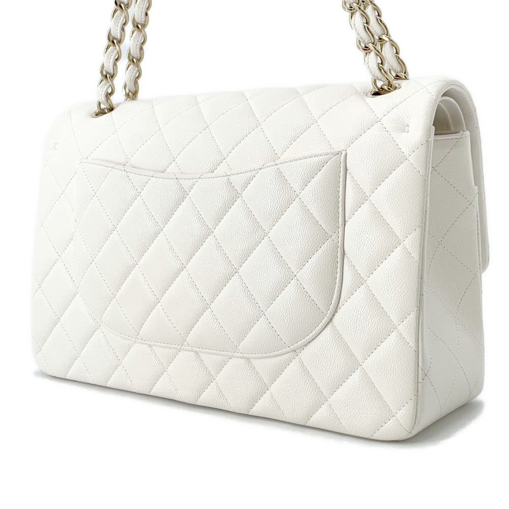 CHANEL Jumbo Matelasse W Flap ChainShoulder Bag WhiteA58600 Caviar Leather Size 30