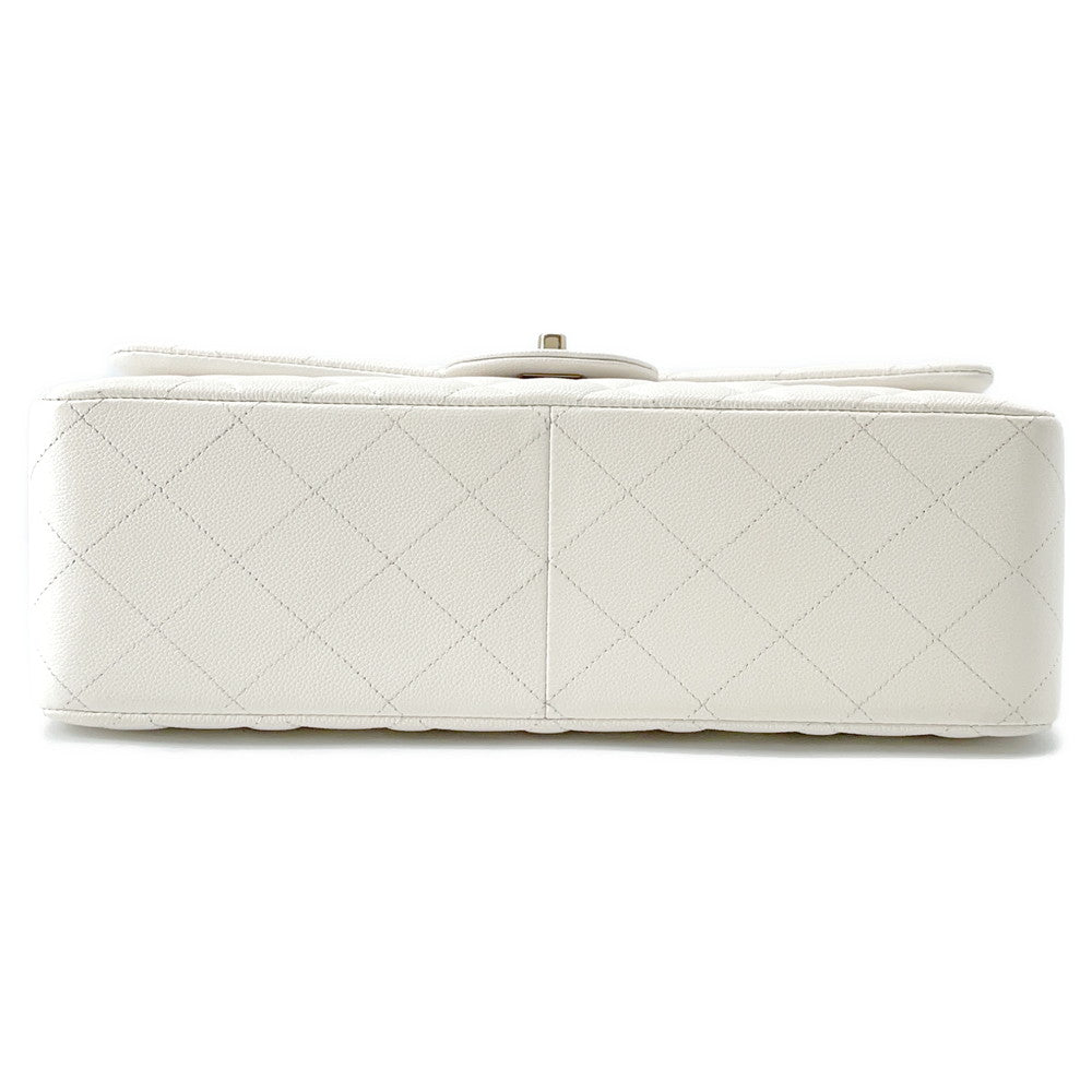 CHANEL Jumbo Matelasse W Flap ChainShoulder Bag WhiteA58600 Caviar Leather Size 30
