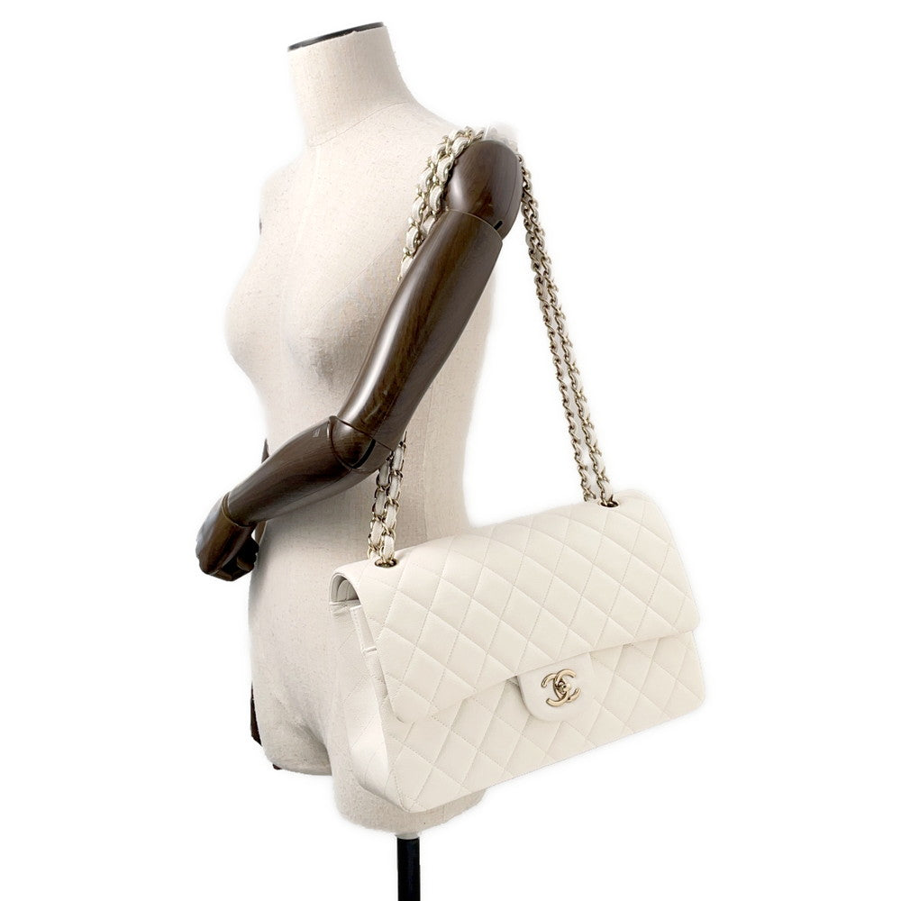 CHANEL Jumbo Matelasse W Flap ChainShoulder Bag WhiteA58600 Caviar Leather Size 30