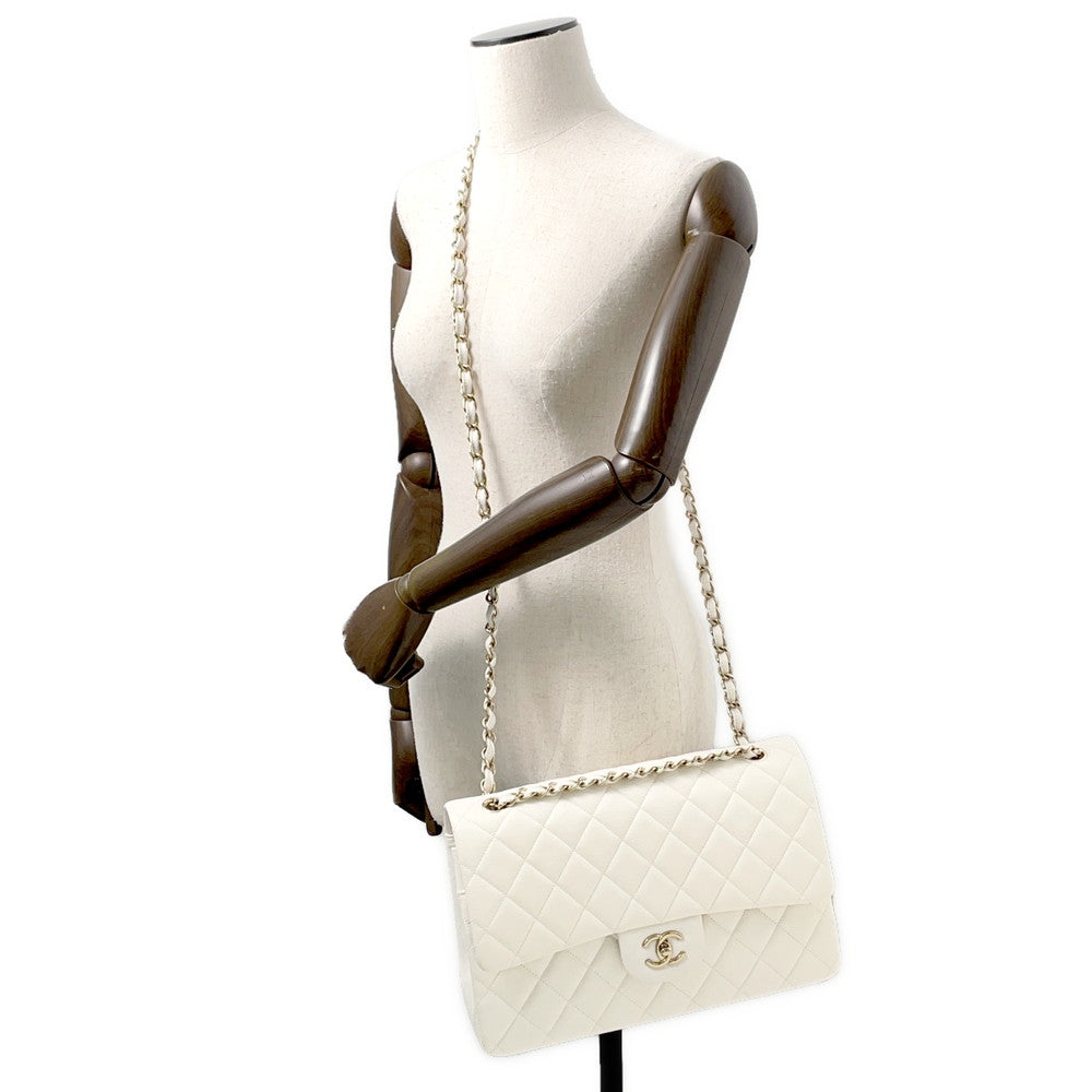 CHANEL Jumbo Matelasse W Flap ChainShoulder Bag WhiteA58600 Caviar Leather Size 30