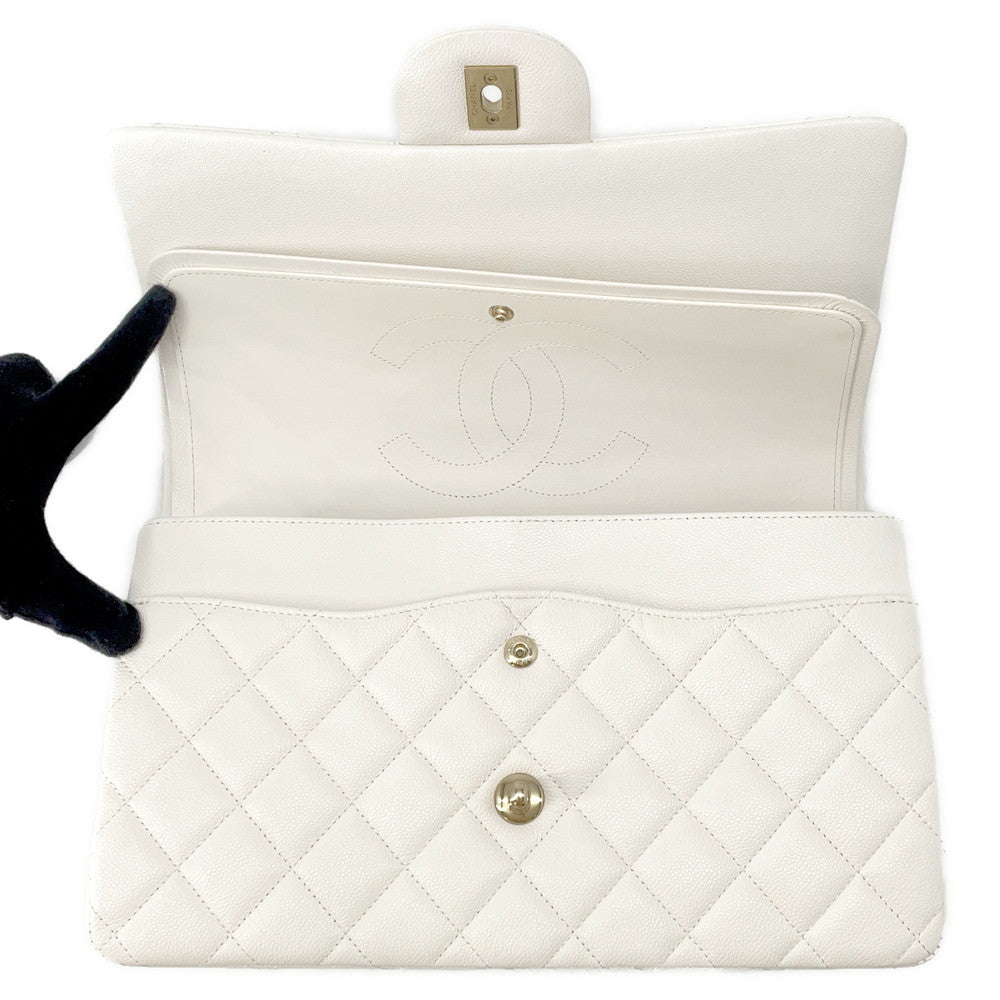CHANEL Jumbo Matelasse W Flap ChainShoulder Bag WhiteA58600 Caviar Leather Size 30