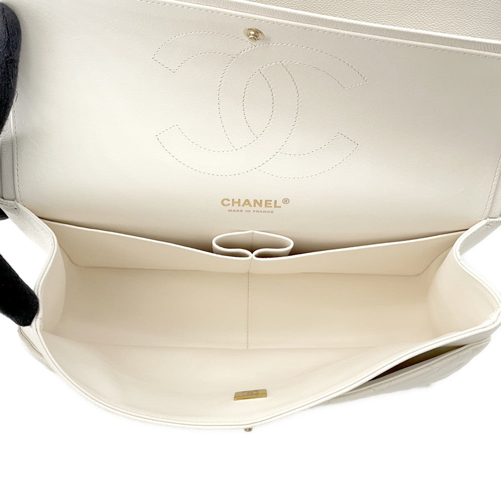 CHANEL Jumbo Matelasse W Flap ChainShoulder Bag WhiteA58600 Caviar Leather Size 30