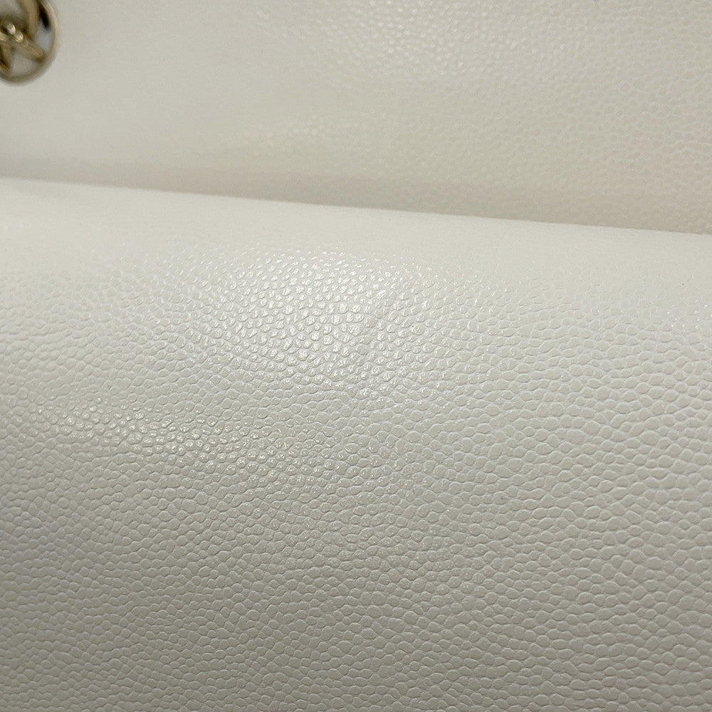 CHANEL Jumbo Matelasse W Flap ChainShoulder Bag WhiteA58600 Caviar Leather Size 30