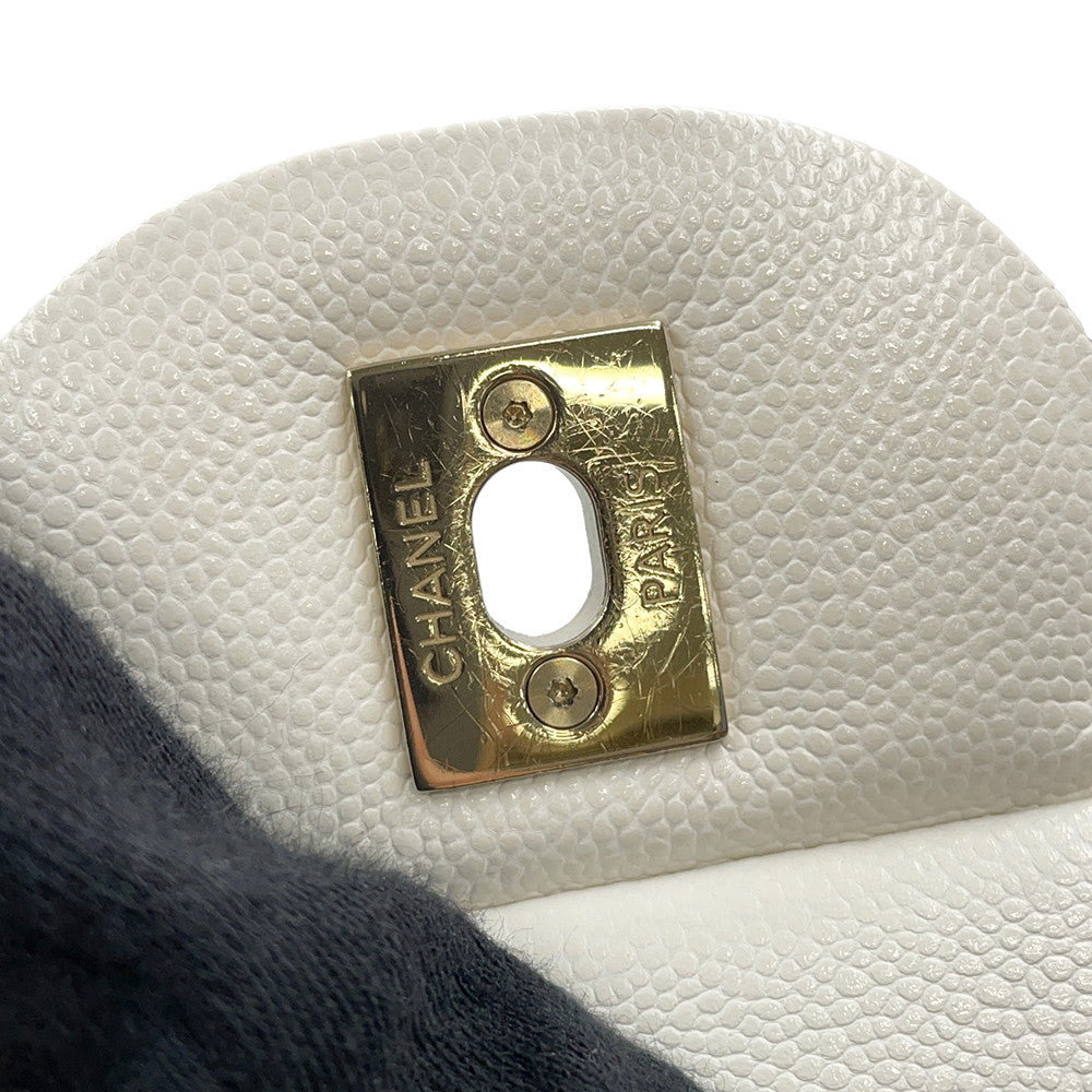 CHANEL Jumbo Matelasse W Flap ChainShoulder Bag WhiteA58600 Caviar Leather Size 30