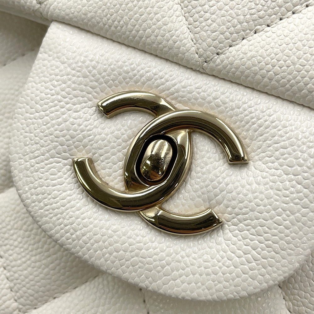 CHANEL Jumbo Matelasse W Flap ChainShoulder Bag WhiteA58600 Caviar Leather Size 30