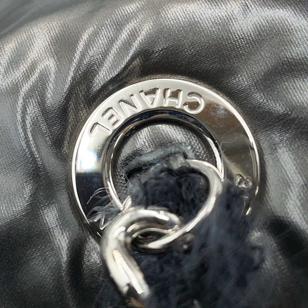 CHANEL CC Logo ChainTote Bag Black Nylon Fur