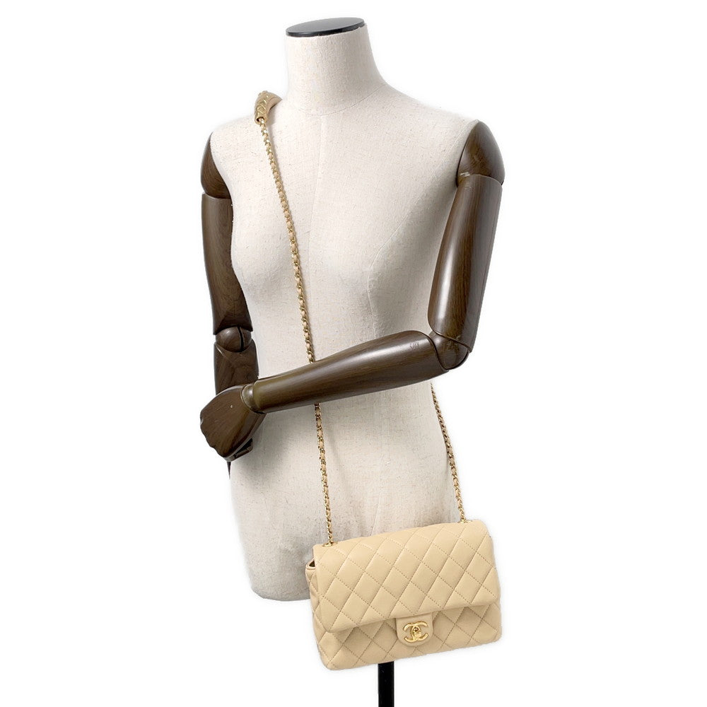 CHANEL Matelasse ChainShoulder Bag Beige Lambskin