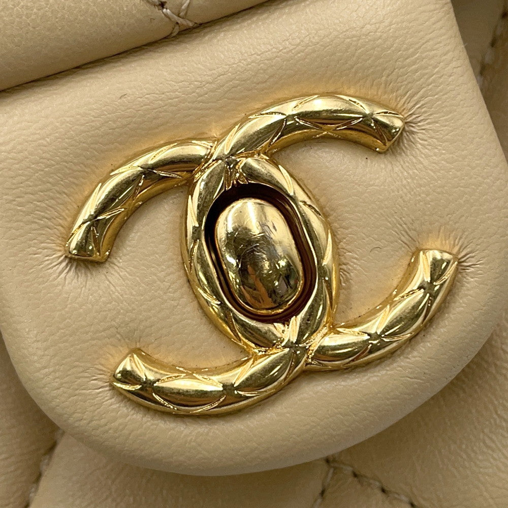 CHANEL Matelasse ChainShoulder Bag Beige Lambskin